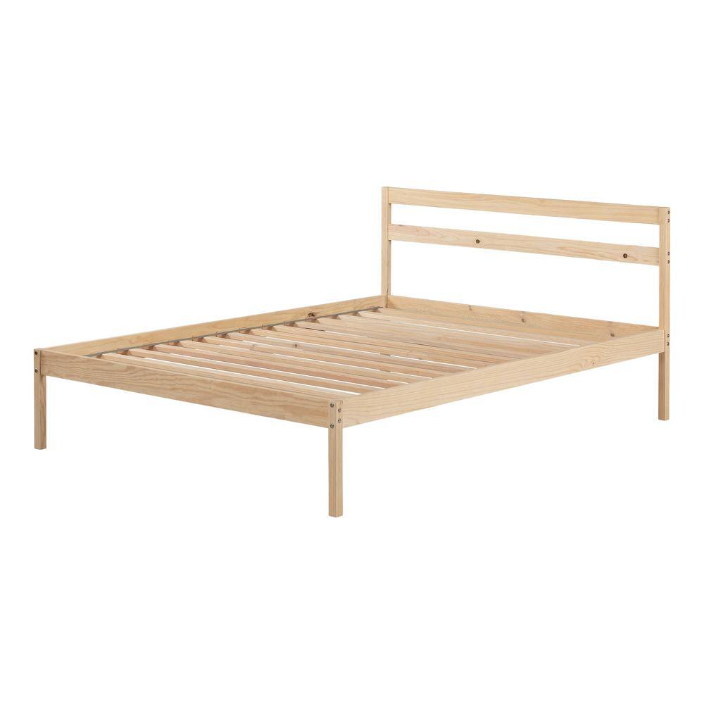 Natural Pine Full Platform Bed with Headboard and Slats