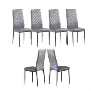 Light Grey Leather Side Chair with diamond grid pattern(Set of 6)