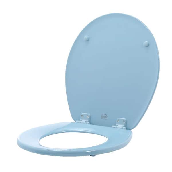 Mayfair  Never Loosens  Round  Blue  Molded Wood  Toilet Seat 