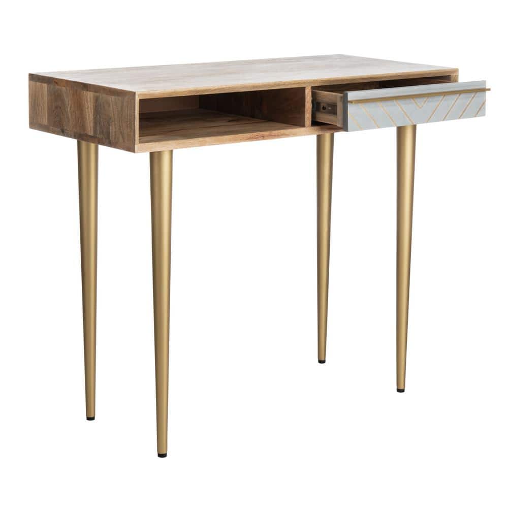 Leni Transitional Home Office Desk with Chevron Brass Inlay