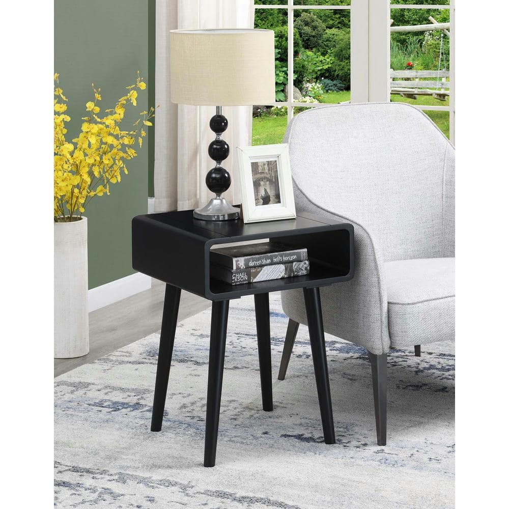 Black Birch Veneer Wood End Table with Shelf