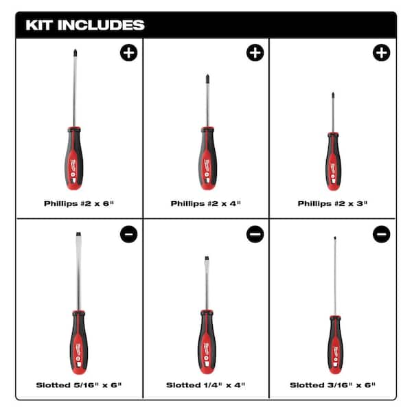 Phillips/Slotted Flat Head Hex Drive Screwdriver Set with Tri-Lobe Handle (6-Piece)