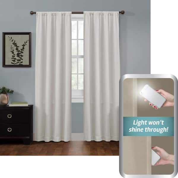 Bleached Linen Geometric Thermal 50 in. W x 84 in. L Rod Pocket 100% Blackout Curtain