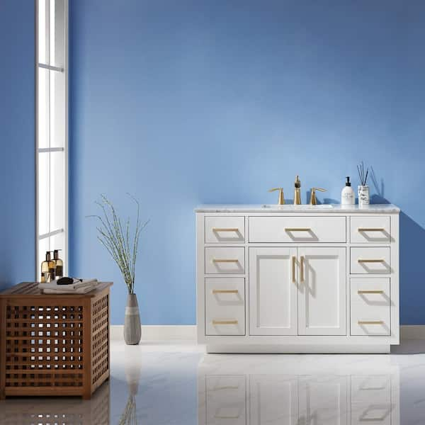 Ivy 48 in. Bath Vanity in White with Carrara Marble Vanity Top in White with White Basin