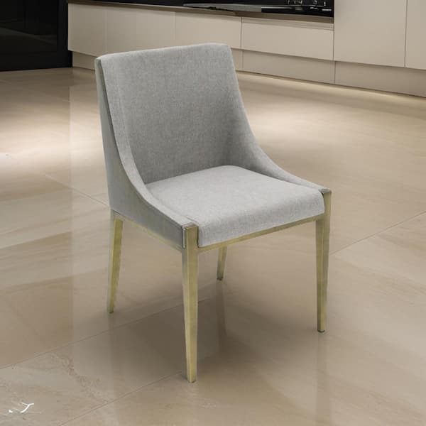 Benjara Gray, Brass and Gold Fabric Metal Frame Dining Chair