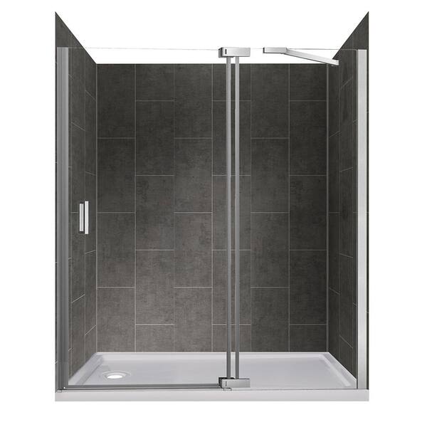 Foremost Lagoon Door and Panel 60 in. x 74 in. x 80 in. Left Drain Alcove Shower Kit in Slate and Silver Hardware