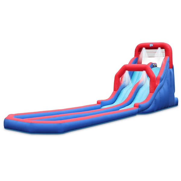 SUNNY & FUN Dual Splash Blue Inflatable Water Slide Park and Blow up Splash Pool