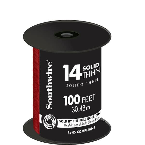 Southwire 100 ft. 14 Red Solid CU THHN Wire