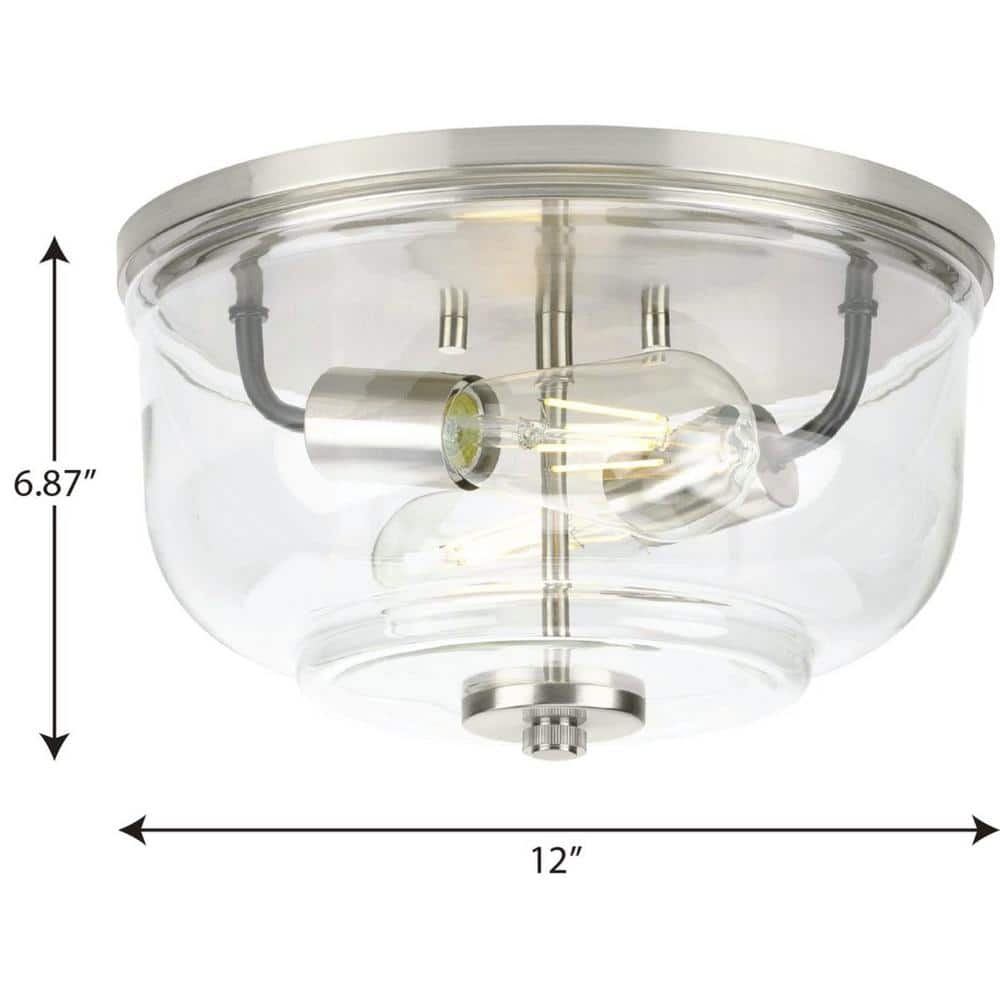 Rushton Brushed Nickel 2-Light Flush Mount with Clear Glass Shade