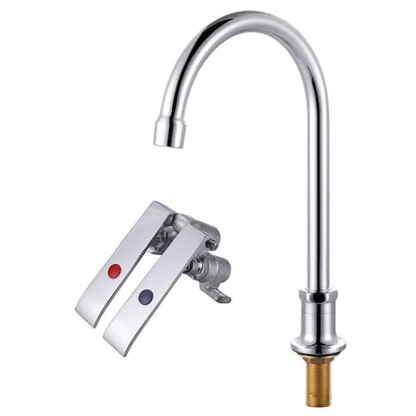 WOWOW Double Handle Deck Mount Standard Kitchen Faucet with Foot Pedal in Polished Chrome