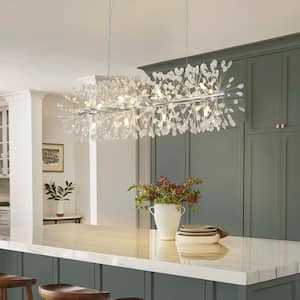 35.43 in. W 12-Lights Chrome Modern Crystal Linear Chandelier for Study Room and Dinning Room