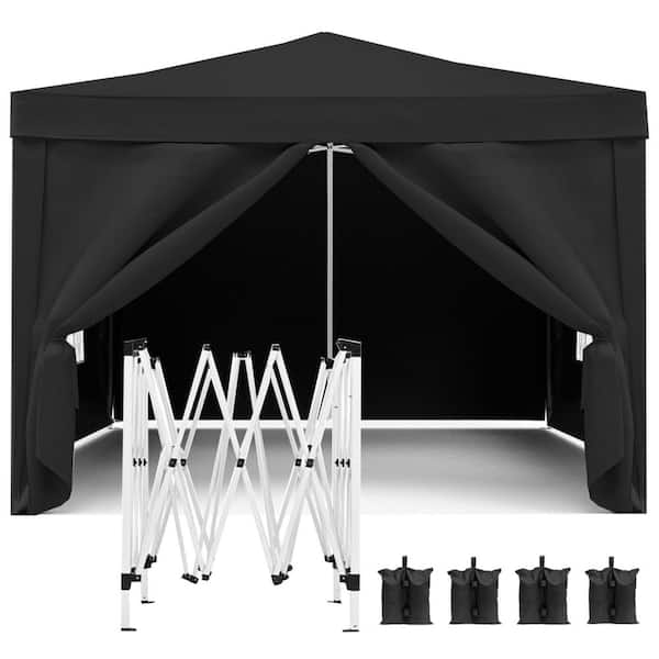 Tunearary 10 ft. x 10 ft. Black Detachable Pop-Up Outdoor Shelter, with 4-Sidewalls, 4-Sandbags, Ground Spikes and Windproof Rope