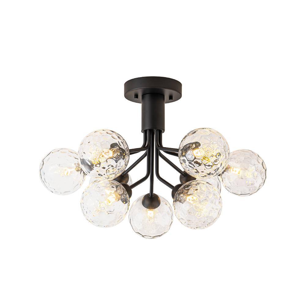 23.23 in. 9-Light Matte Black Mid-Century Modern Semi-Flush Mount w/ Clear Stone Textured Glass Shade, No Bulb Included price history on PriceWatchPro