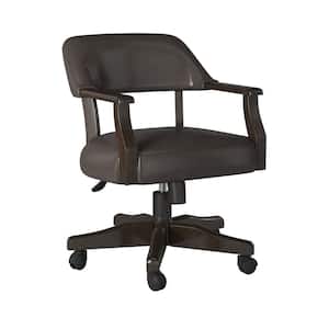 Rudy Captains Chair with Arms, Dark Brown Faux Leather, and Casters