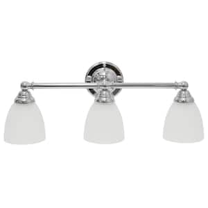 25 in. Chrome Classic 3-Light Metal Bar and Frosted Cone Shape Glass Shades Decorative Wall Mounted Vanity Light