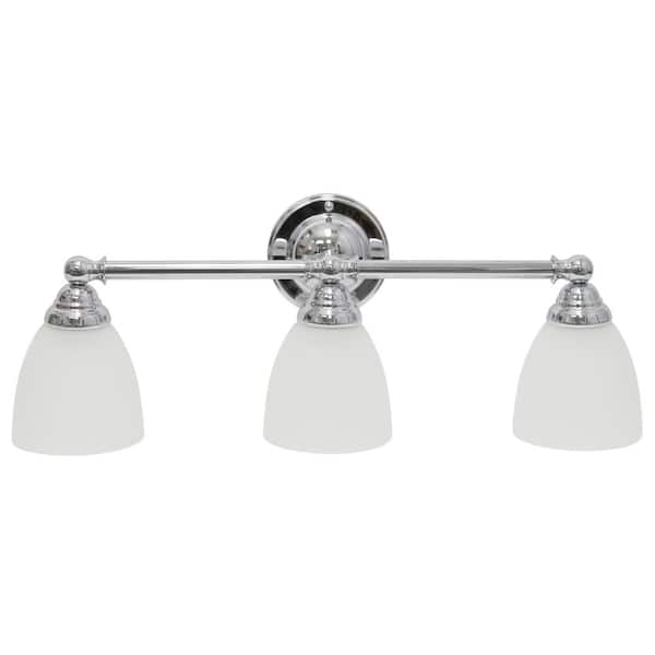 Simple Designs 25 in. Chrome Classic 3-Light Metal Bar and Frosted Cone Shape Glass Shades Decorative Wall Mounted Vanity Light