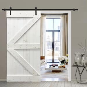 K Series 30 in. x 84 in. Pre-Assembled White Stained Wood Interior Sliding Barn Door with Hardware Kit