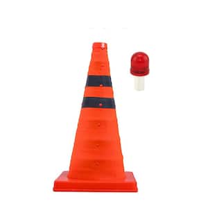 Collapsible 18 in. Reflective Multi Purpose Pop Up Road Safety Extendable Traffic Cone with LED Light Lamp Topper