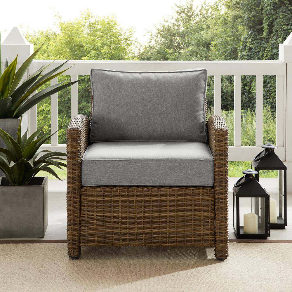 Gray and Brown Outdoor Wicker Armchair with Cushions