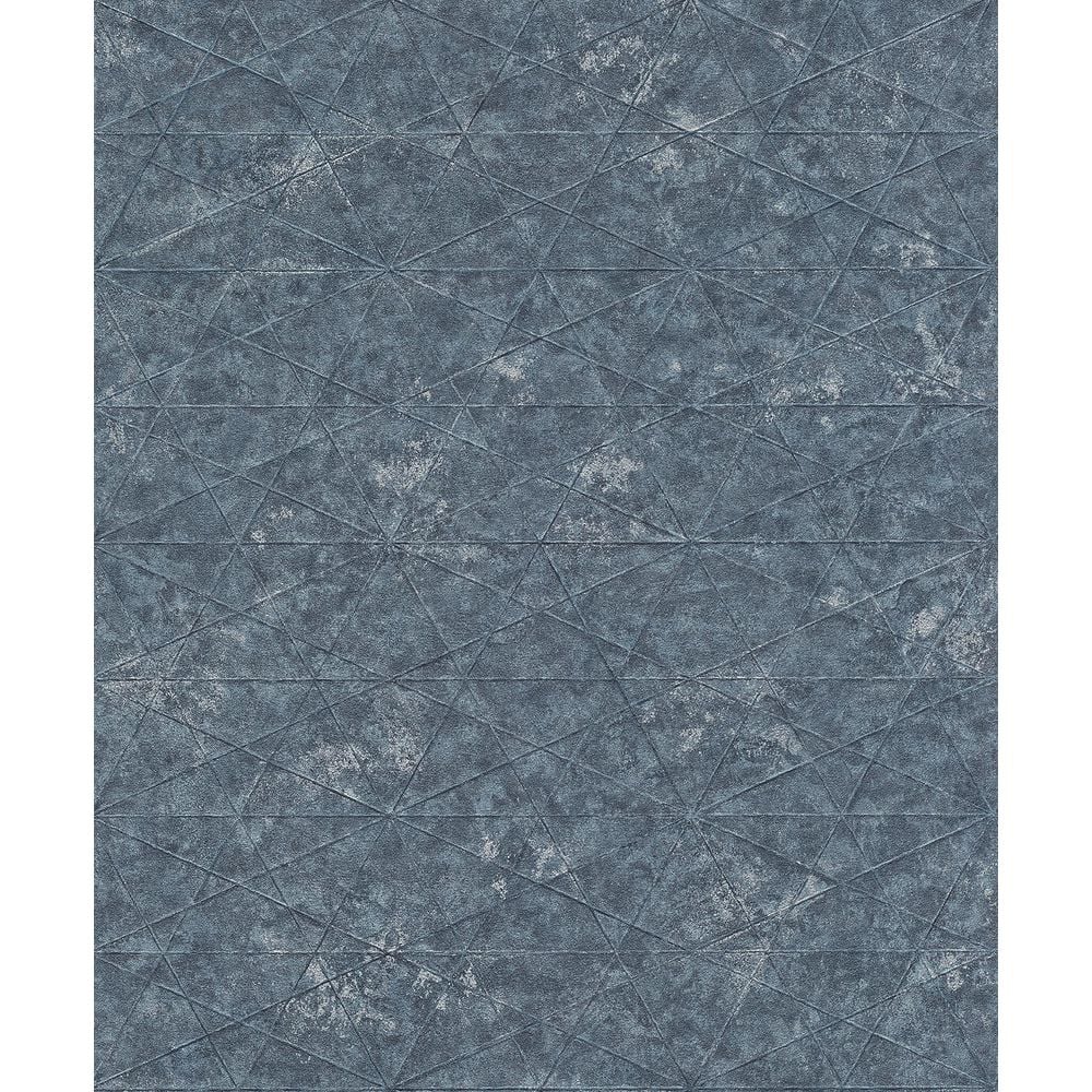 Dark Blue Distressed Geometric Mesh Pattern Non-Pasted Wallpaper