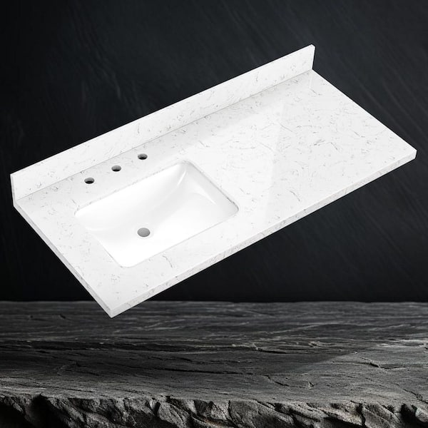 48 in. W x 22 in. D Engineered Stone White Rectangular Left Single Sink Vanity Top in Carrara White w/ 4 in. Backsplash
