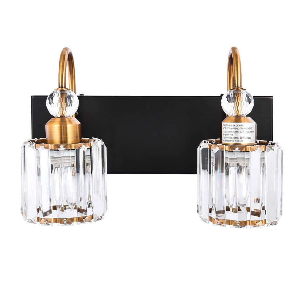 Cristal 2-Light 13.4 in W Modern Glam Black and Brass Crystal Vanity Light for Bathroom and Mirror price history on PriceWatchPro