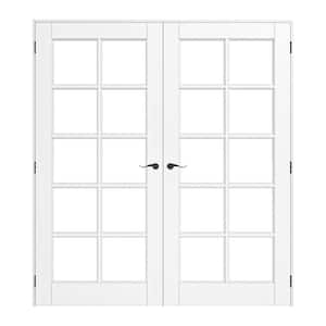 72 in. x 80 in. Universal Handed 10-Lite Clear Glass White Solid Core MDF Prehung French Door with Quick Assemble Jamb