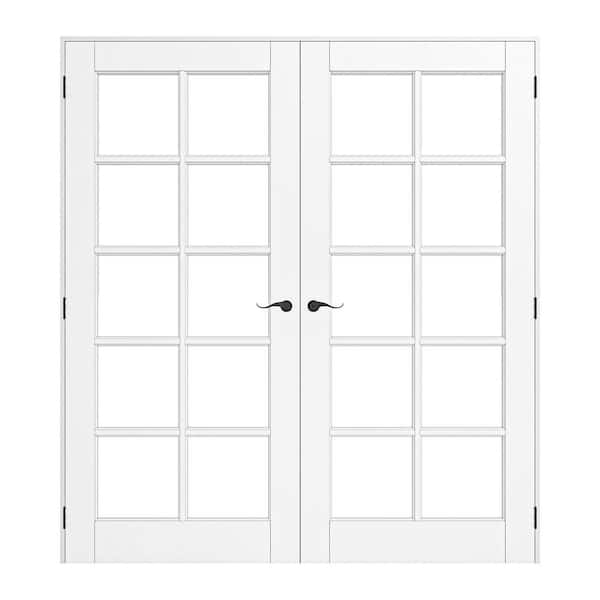Assembly Required 72 in. x 80 in. Universal Handed 10-Lite Clear Glass White Wood French Door Kit w/Separate Jamb