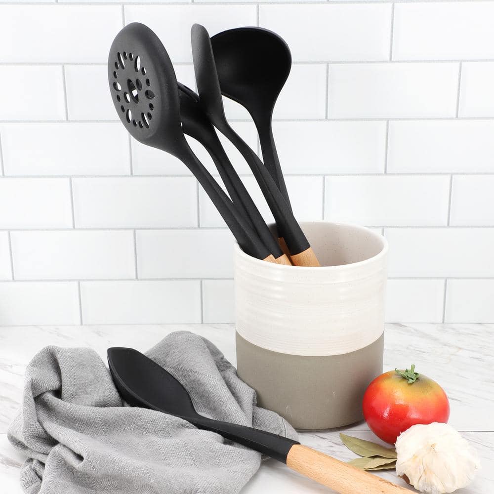 Oster Marion 5-Piece Black Silicone and Wood Kitchen Tool Set
