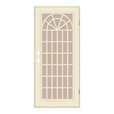 Trellis 36 in. x 80 in. Left Hand/Outswing Beige Aluminum Security Door with Desert Sand Perforated Metal Screen