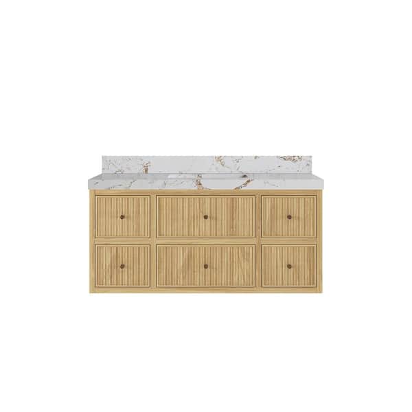 Willow Collections Sonoma Floating 48 in. H Single Sink Freestanding Light Natural Bath Vanity with Viola Gold Qt. Top Unassembled