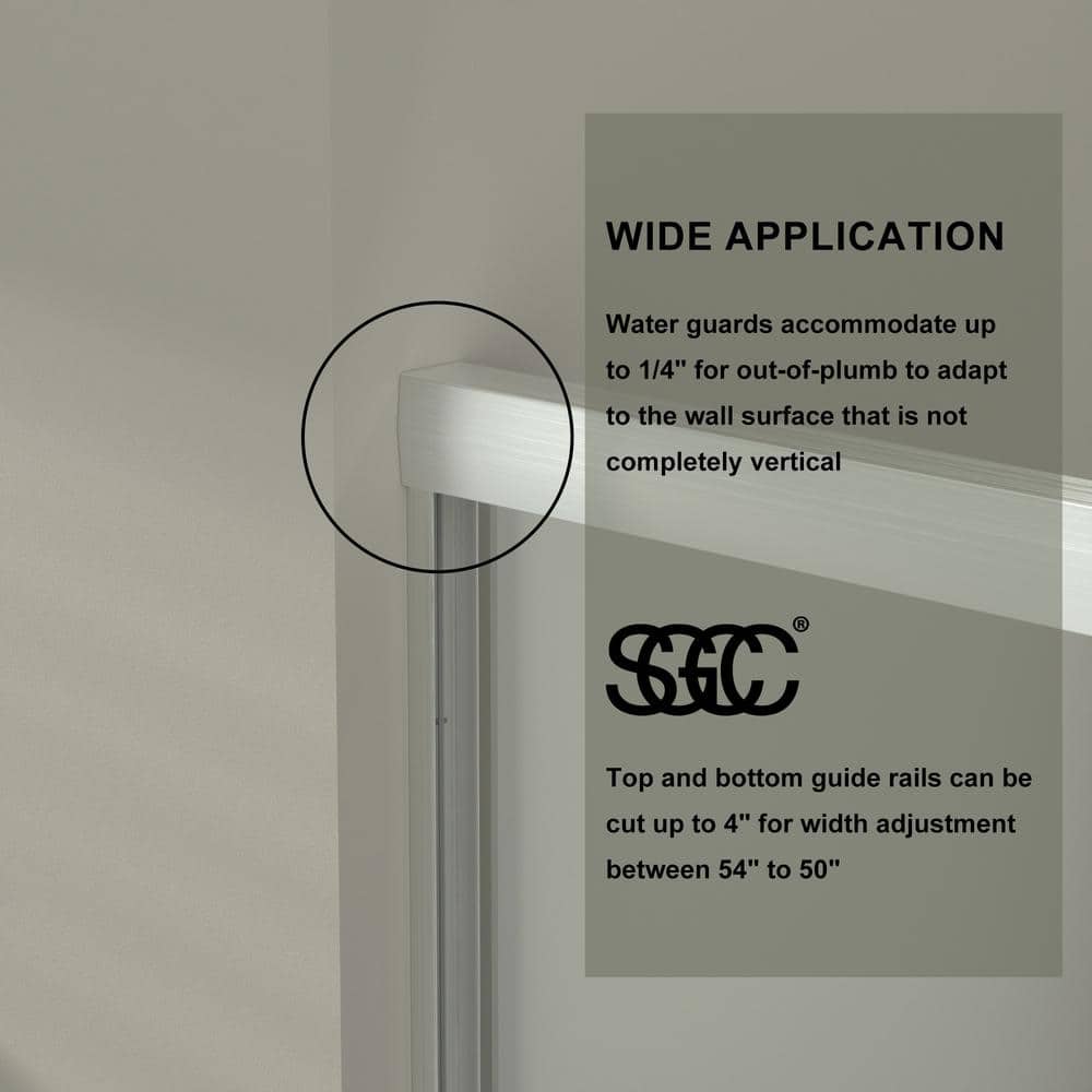 54" Brushed Nickel Framed Sliding Shower Door with Clear Glass
