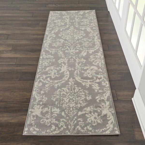 Jubilant Grey 2 ft. x 6 ft. Damask Transitional Runner Area Rug