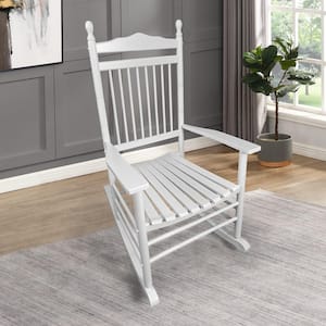 26 in. Width x 33 in. Depth x 44 in. Height White Wooden Porch Outdoor Rocking Chair for Patio, Garden, Balcony