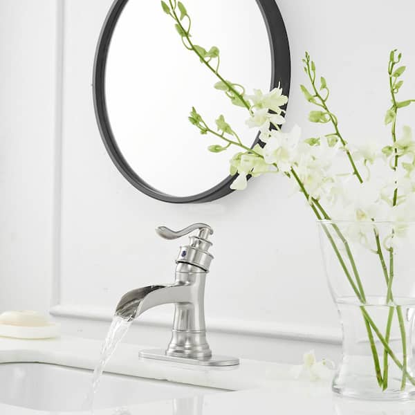 Single Hole Single-Handle Low-Arc Bathroom Faucet in Brushed Nickel