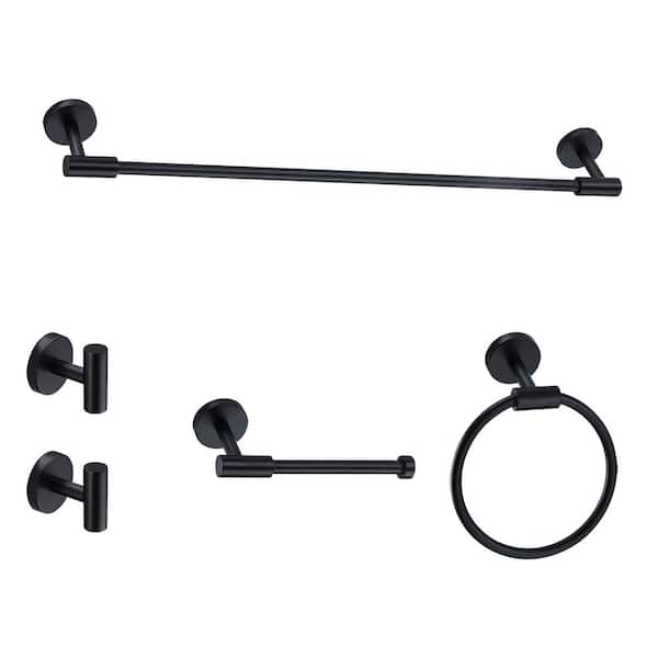 5-Piece Bath Hardware Set 24 in. with Mounting Hardware in Matte Black