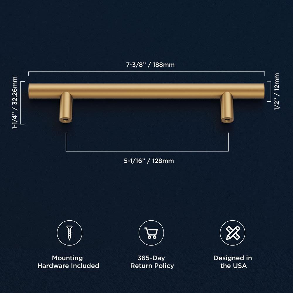 Brushed Brass Modern Bar Pulls with Mounting Hardware