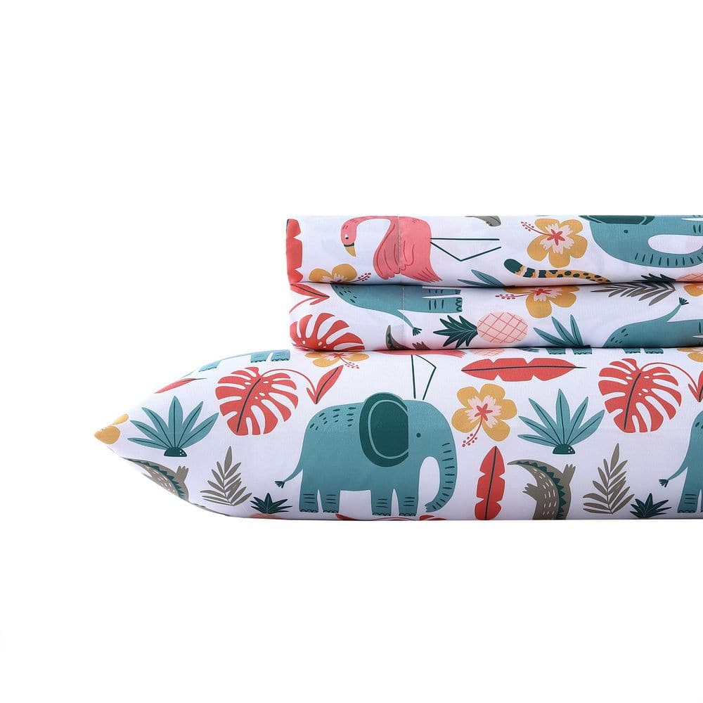 Wild Animals Pink Cotton Microfiber Queen Sheet Set