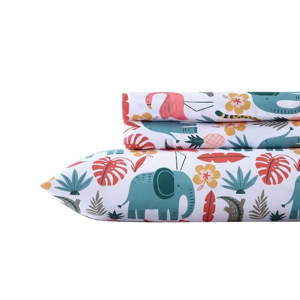 Poppy & Fritz Wild Animals 4-Piece Pink Microfiber Kids Queen Sheet Set
