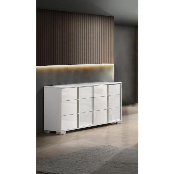 Best Quality Furniture Elma White Lacquer 6-Drawer 18 in. Dresser