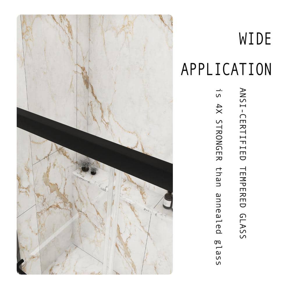48'' Matte Black Semi-Frameless Sliding Shower Door with Clear Glass