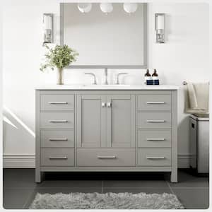 Aberdeen 48 in. W x 22 in. D x 35 in. H Bath Vanity in Gray with White Carrara Marble Top with White Sink