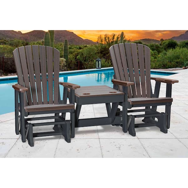 American Furniture Classics Adirondack Series 76 in. 2-Person Black High Density Polyethylene Plastic Outdoor Glider