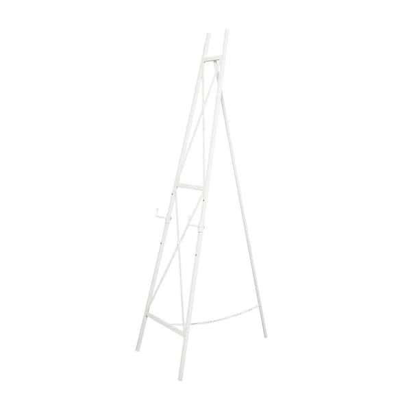 Litton Lane 64 in. White Metal Tall Adjustable Minimalistic Display Stand 3 Tier Easel with Chain Support