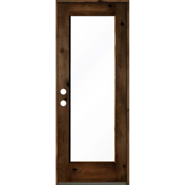 Krosswood Doors 30 in. x 80 in. Rustic Knotty Alder Right Hand Full-Lite Clear Provincial Stain Wood Inswing Single Prehung Front Door