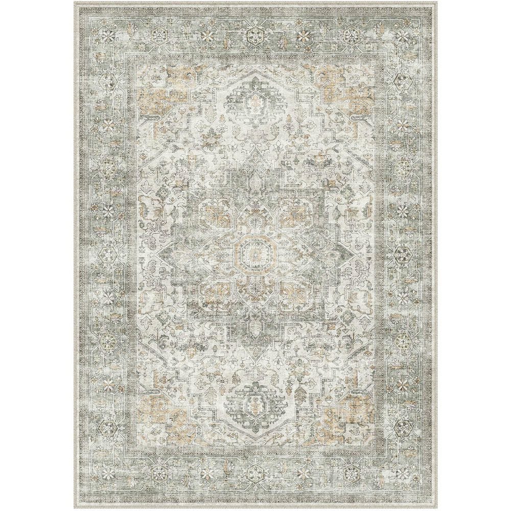 Kaponi Green Brown 8 ft. x 10 ft. Vintage Washable Medallion Distressed Area Rug price history on PriceWatchPro