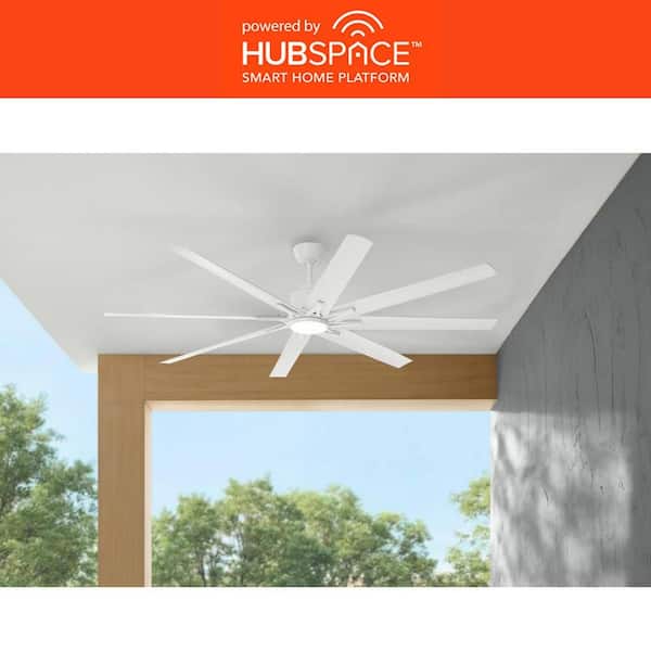 Kensgrove II 72 in. Smart Indoor/Outdoor Matte White Ceiling Fan with Remote Included Powered by Hubspace