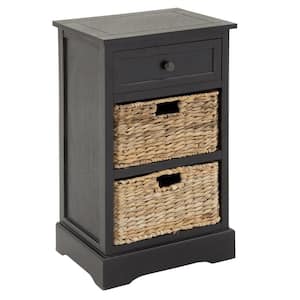 2 Baskets and 1 Drawer Wood Stationary Black Storage Unit