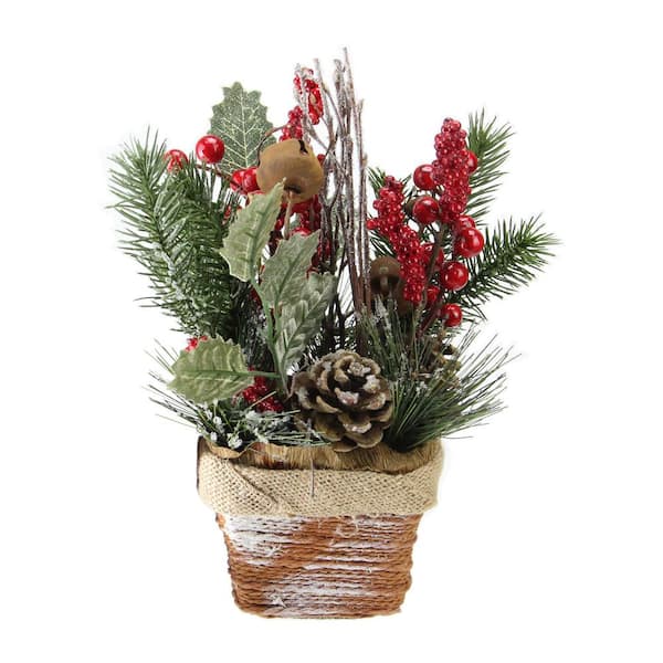 Northlight 10.75 in. Artificial Red Berries Frosted Pine Needles and ...