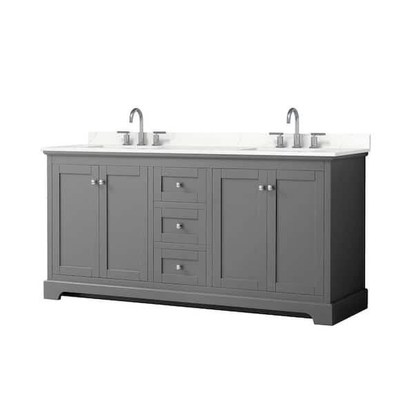 Wyndham Collection Avery 72 in. W x 22 in. D x 35 in. H Double Bath Vanity in Dark Gray with Giotto Quartz Top